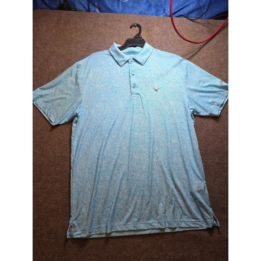 Callaway Men's Floral Print Short Sleeve Polo Shirt Size Medium/ Blue Radiance